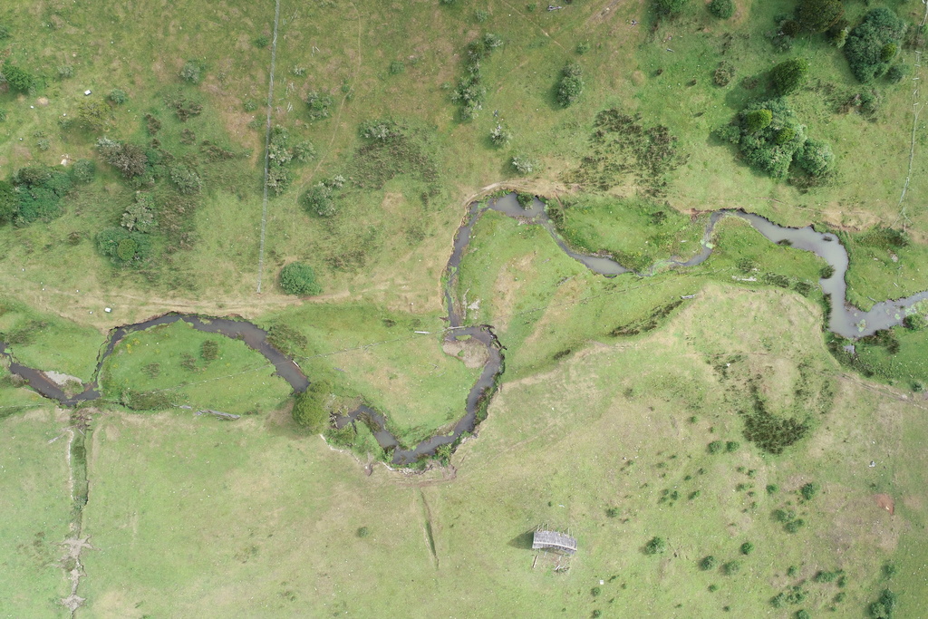 This 2023 image provided by Todd Surovell shows an overhead view of the Monte Verde archaeological site in Chile. (Todd Surovell via AP)