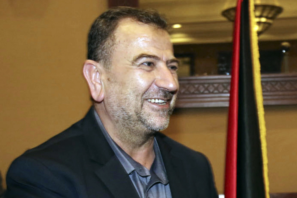 FILE - This photo released by the Hamas Media Office shows Saleh Arouri upon his arrival in in Gaza City from Cairo, Egypt, Aug. 2, 2018. (Mohammad Austaz/Hamas Media Office via AP, File)