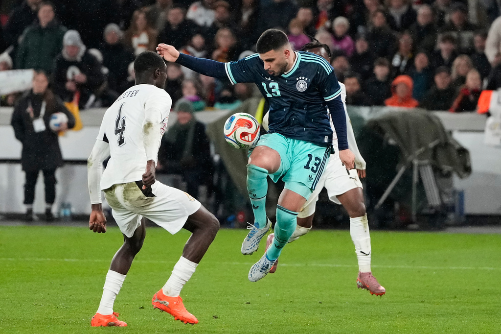 Deniz Undav of Germany controls the ball during an international friendly soccer match between Germany and Ghana in Stuttgart, Germany, Monday, March 30, 2026. (AP Photo/Matthias Schrader)