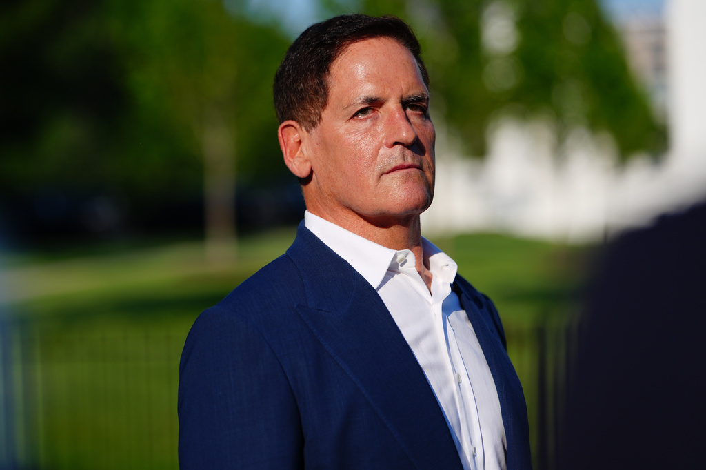 FILE - Mark Cuban talks with reporters after an event at the White House, May 18, 2026, in Washington. (AP Photo/Julia Demaree Nikhinson, File)