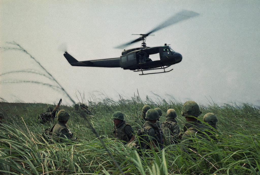 FILE - Troops of the 1st Battalion 5th Cavalry land southeast of Khe Sanh, near Hill 549 in Vietnam, April 1968. (AP Photo/Dang Van Phuoc, File)