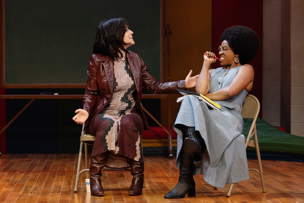Irene Sofia Lucio, left, and Kristolyn Lloyd appear in the Broadway production of "Liberation" in New York. (Lindsey Brisbine/Little Fang via AP)