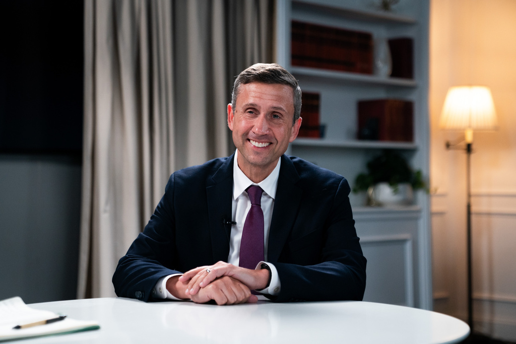 Democratic National Committee chair Ken Martin poses for a photo during an interview with The Associated Press at DNC headquarters, Monday, Jan. 12, 2026, in Washington. (AP Photo/Allison Robbert)