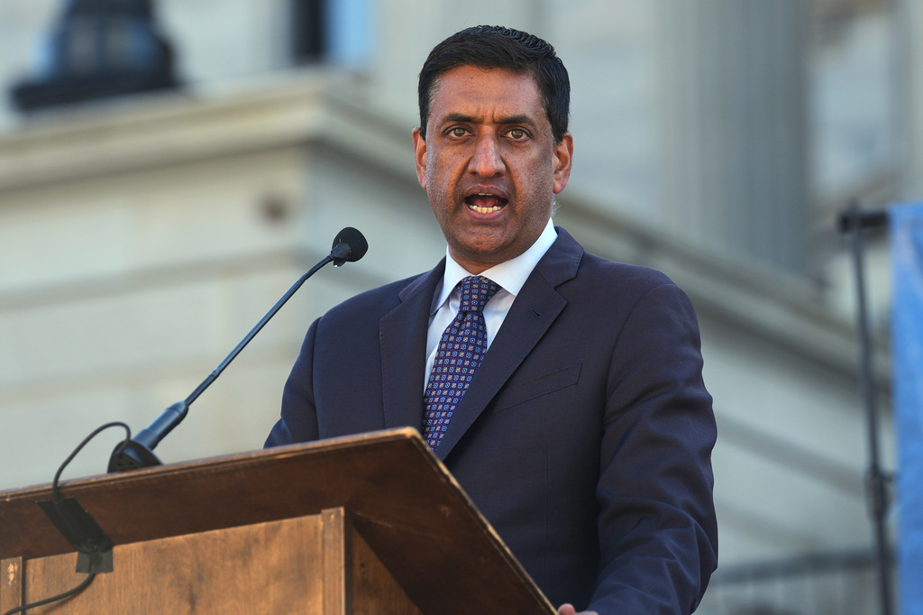 FILE - Rep. Ro Khanna, D-Calif., speaks at a Martin Luther King Jr. Day commemoration at the South Carolina Statehouse, Jan. 19, 2026, in Columbia, S.C. (AP Photo/Meg Kinnard, File)