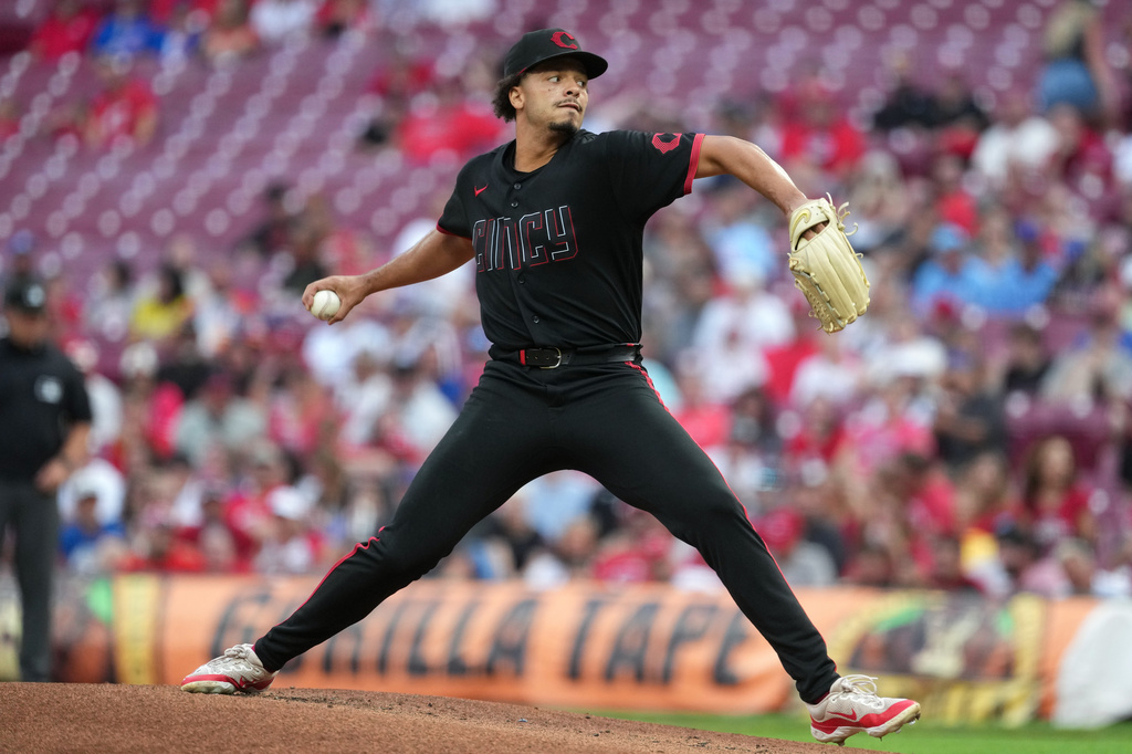 Cincinnati Reds pitcher Chase Burns delivers during the first inning of a baseball game against the Chicago Cubs, Friday, Sept. 18, 2026, in Cincinnati. (AP Photo/Kareem Elgazzar)