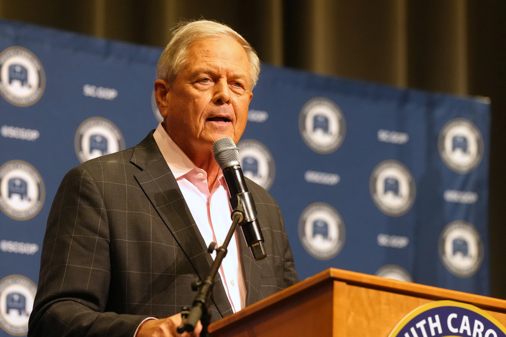 Rep. Ralph Norman, R-S.C., speaks at a Senate candidate stump event to ahead of a special GOP primary to select a replacement for the late Sen. Lindsey Graham, R-S.C., Saturday, Aug. 1, 2026, in Lexington, S.C. (AP Photo/Meg Kinnard)