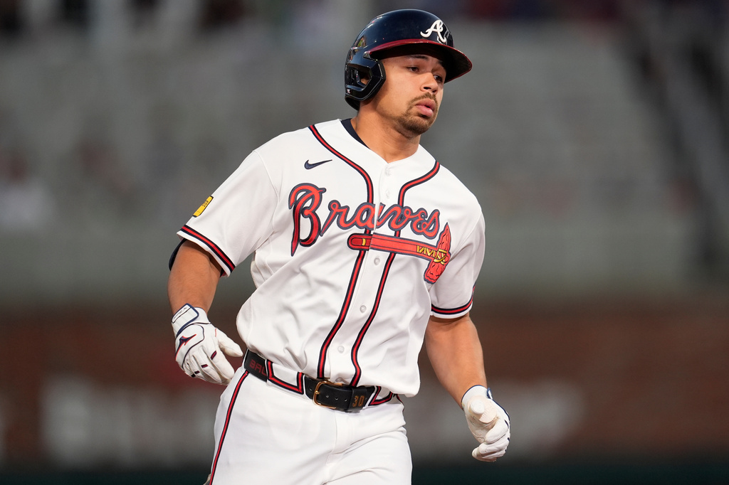 Atlanta Braves' Drake Baldwin rounds the bases after hitting a solo homerun in the fourth inning of a baseball game against the Chicago Cubs, Wednesday, May 13, 2026, in Atlanta. (AP Photo/Mike Stewart)