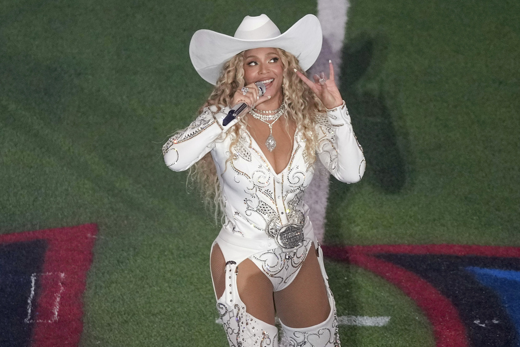 FILE - Beyoncé performs during halftime of an NFL football game between the Baltimore Ravens and Houston Texans, Dec. 25, 2024, in Houston. (AP Photo/Eric Christian Smith, file)