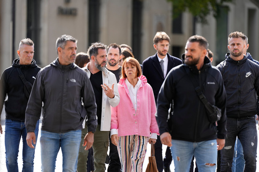 Gisele Pelicot and her son Florian Pelicot, third left, return to the courthouse during the appeals trial in the case of a man challenging his conviction, less than a year after the landmark verdict in a drugging and rape trial that shook France Thursday, Oct. 9, 2025 in Nimes, southern France. (AP Photo/Lewis Joly) Gisele Pelicot and her son Florian Pelicot, third left, return to the courthouse during the appeals trial in the case of a man challenging his conviction, less than a year after the landmark verdict in a drugging and rape trial that shook France Thursday, Oct. 9, 2025 in Nimes, southern France. (AP Photo/Lewis Joly)