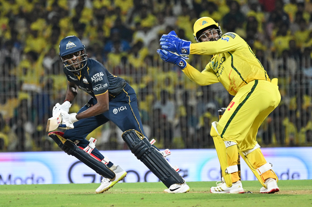 Gujarat Titans' Sai Sudharsan plays a shot during the Indian Premier League cricket match between Chennai Super Kings and Gujarat Titans in Chennai, India, Sunday, April 26, 2026. (AP Photo)