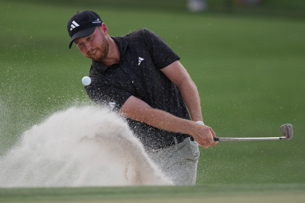 Daniel Berger hits out of a bunker on the second hole during the third round of the Arnold Palmer Invitational at Bay Hill golf tournament Saturday, March 7, 2026, in Orlando, Fla. (AP Photo/Matt Slocum)