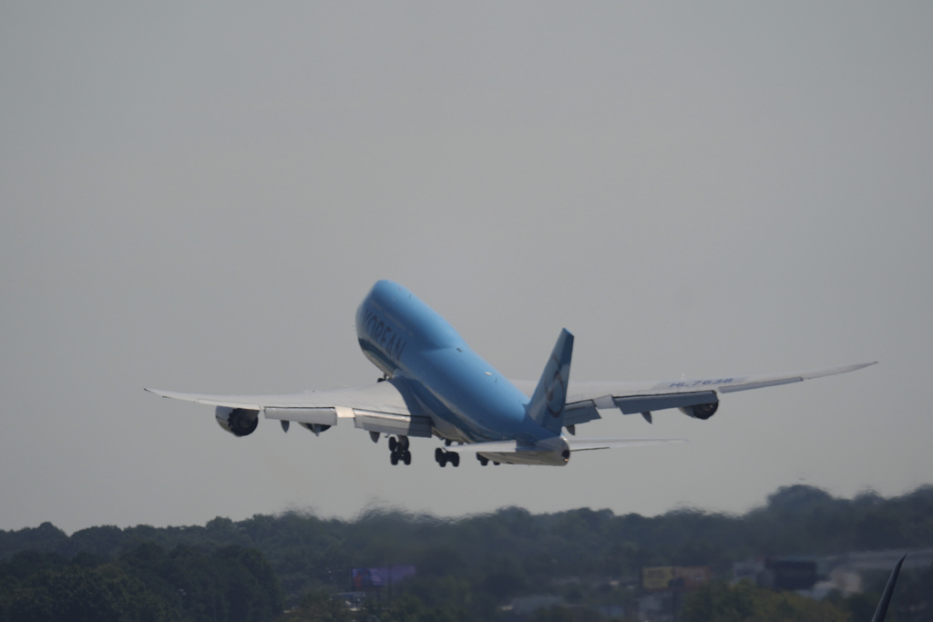 A plane takes off with Korean workers that were detained at Hartsfield-Jackson International Airport in Atlanta, Thursday, Sept. 11, 2025. (AP Photo/George Walker IV)
