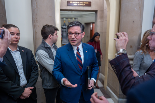 Speaker of the House Mike Johnson, R-La., talks to reporters outside his office on day 28 of the government shutdown, at the Capitol in Washington, Tuesday, Oct. 28, 2025. (AP Photo/J. Scott Applewhite) Speaker of the House Mike Johnson, R-La., talks to reporters outside his office on day 28 of the government shutdown, at the Capitol in Washington, Tuesday, Oct. 28, 2025. (AP Photo/J. Scott Applewhite)