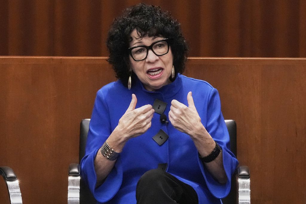 Supreme Court Justice Sonia Sotomayor speaks at the New York Law School's Constitution and Citizen Day Summit, in New York, Tuesday, Sept. 16, 2025. (AP Photo/Richard Drew)