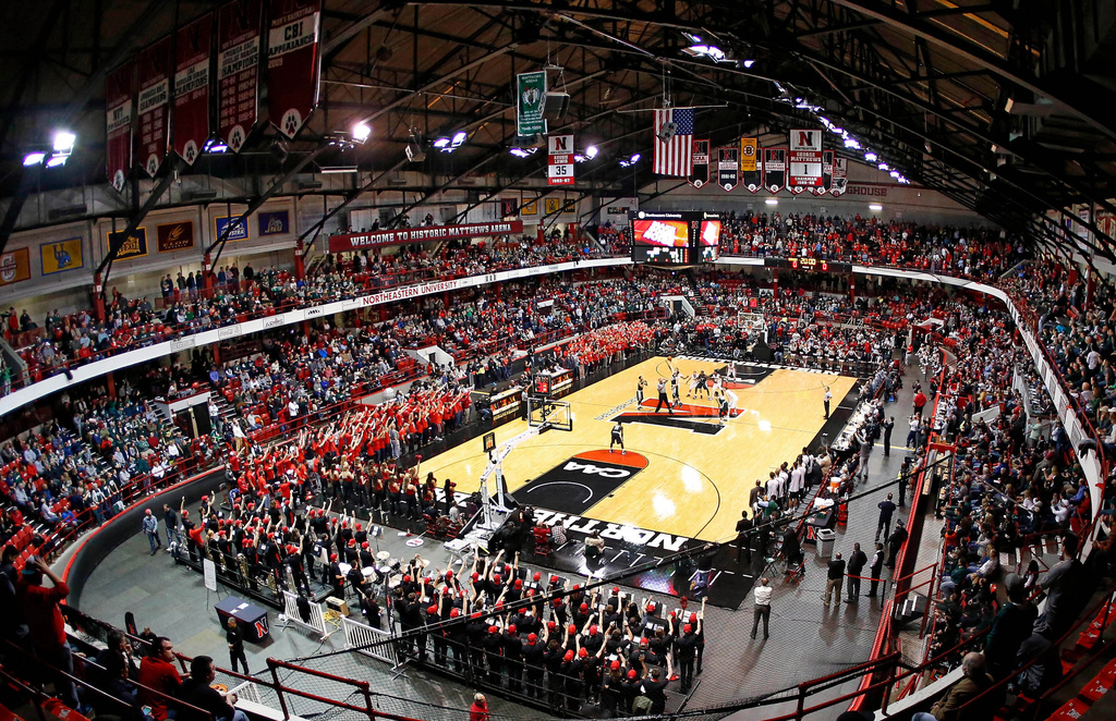 FILE - Michigan State and Northeastern tipoff at Matthews Arena during the first half of a college basketball game in Boston, Dec. 19, 2015. (AP Photo/Winslow Townson, File)
