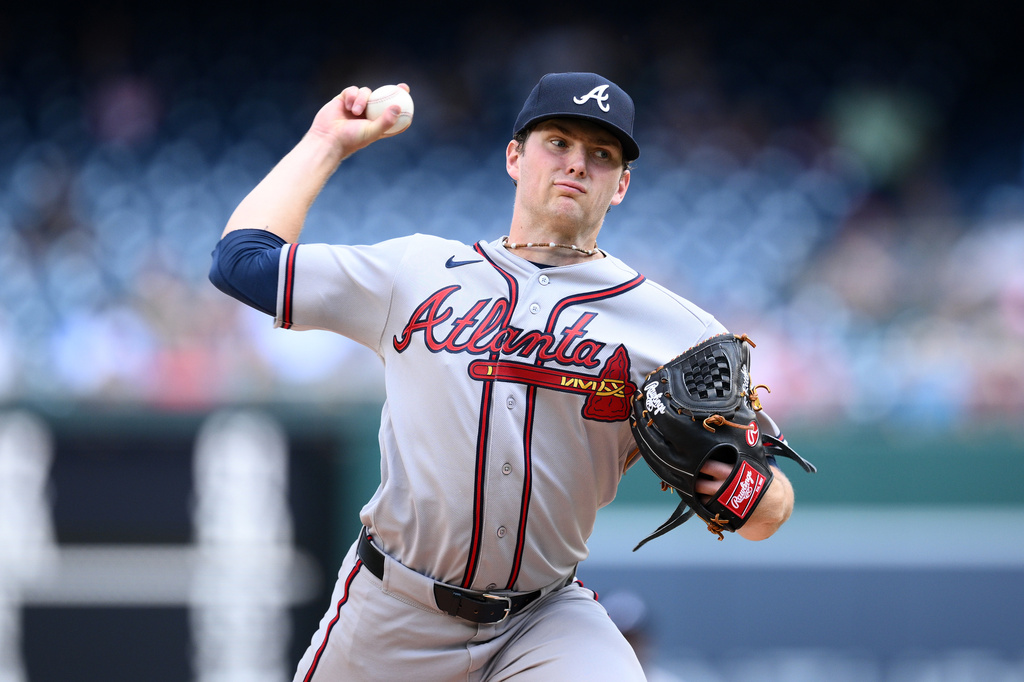 Atlanta Braves starting pitcher JR Ritchie throws during the first inning of a baseball game against the Washington Nationals, Thursday, April 23, 2026, in Washington. (AP Photo/Nick Wass)