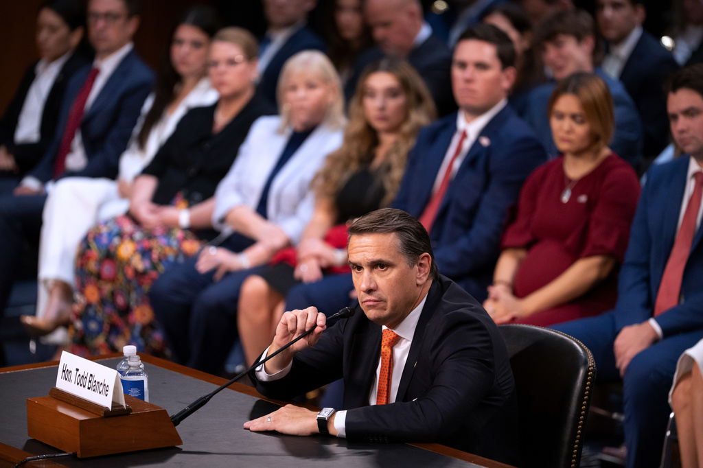 Acting Attorney General Todd Blanche appears before the Senate Judiciary Committee on Capitol Hill in Washington, Wednesday, July 15, 2026. (AP Photo/Mark Schiefelbein)