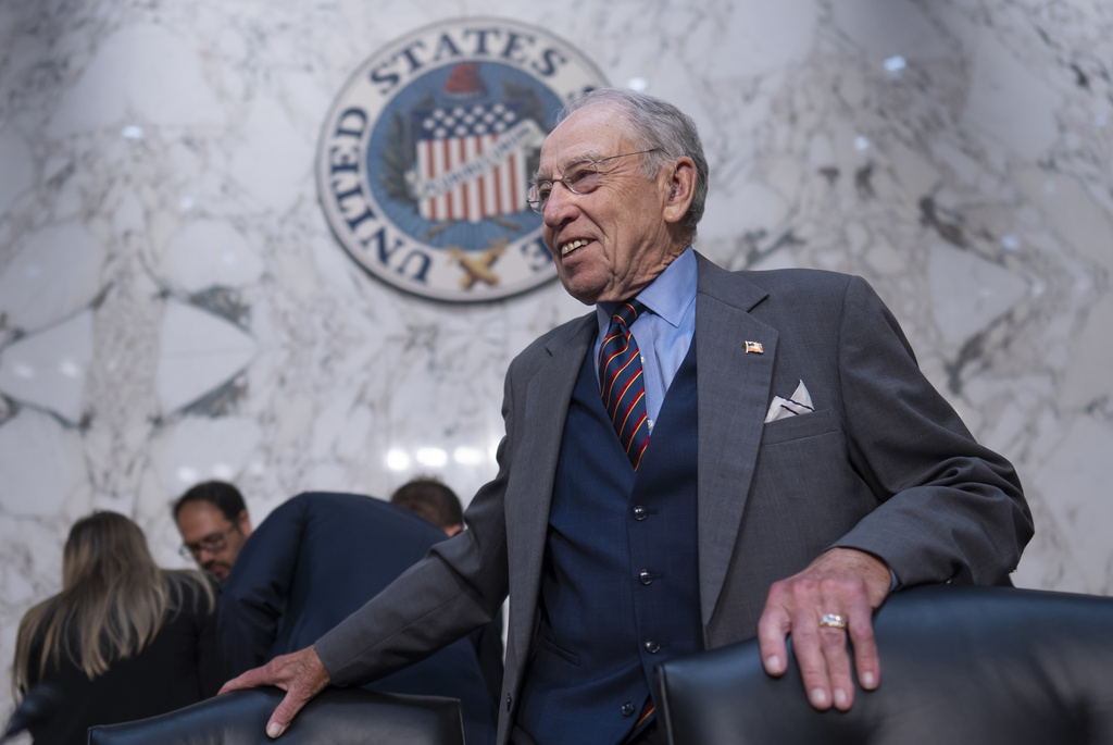 FILE - Senate Judiciary Committee Chairman Chuck Grassley, R-Iowa, arrives to advance President Donald Trump's nominees for the federal bench, including Emil Bove, Trump's former defense lawyer, at the Capitol in Washington, July 17, 2025. (AP Photo/J. Scott Applewhite, File)