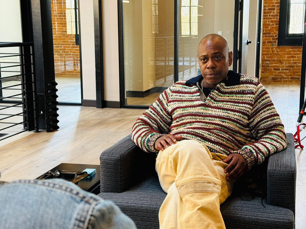 Comedian Dave Chappelle appears during an interview in Yellow Springs, Ohio on April 8, 2026. (AP Photo/Patrick Aftoora-Orsagos)