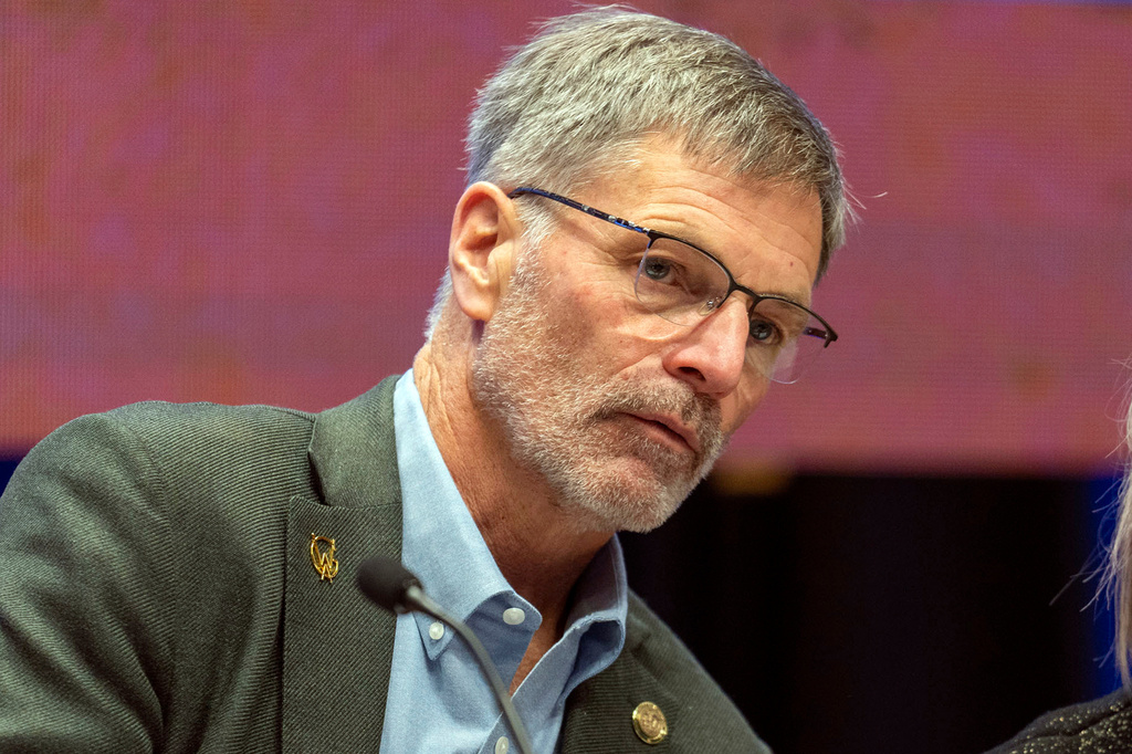 FILE - Wyoming Gov. Mark Gordon looks on during the opening of the Western Governors Association Winter Meeting, Nov. 6, 2023, in Teton Village, Wyo. (Bradly J. Boner/Jackson Hole News & Guide via AP, File)