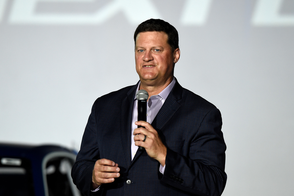 FILE - Steve O'Donnell, executive vice president of NASCAR, talks about the Next Gen Cup Cars that will be used in the 2022 season during the NASCAR media event in Charlotte, N.C., Wednesday, May 5, 2021. (AP Photo/Mike McCarn, File)