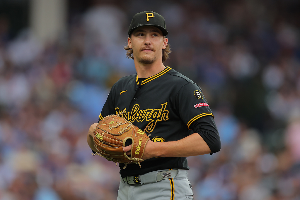Pittsburgh Pirates' Bubba Chandler exits during the sixth inning of a baseball game against the Chicago Cubs, Sunday, Sept. 13, 2026, in Chicago. (AP Photo/Melissa Tamez)