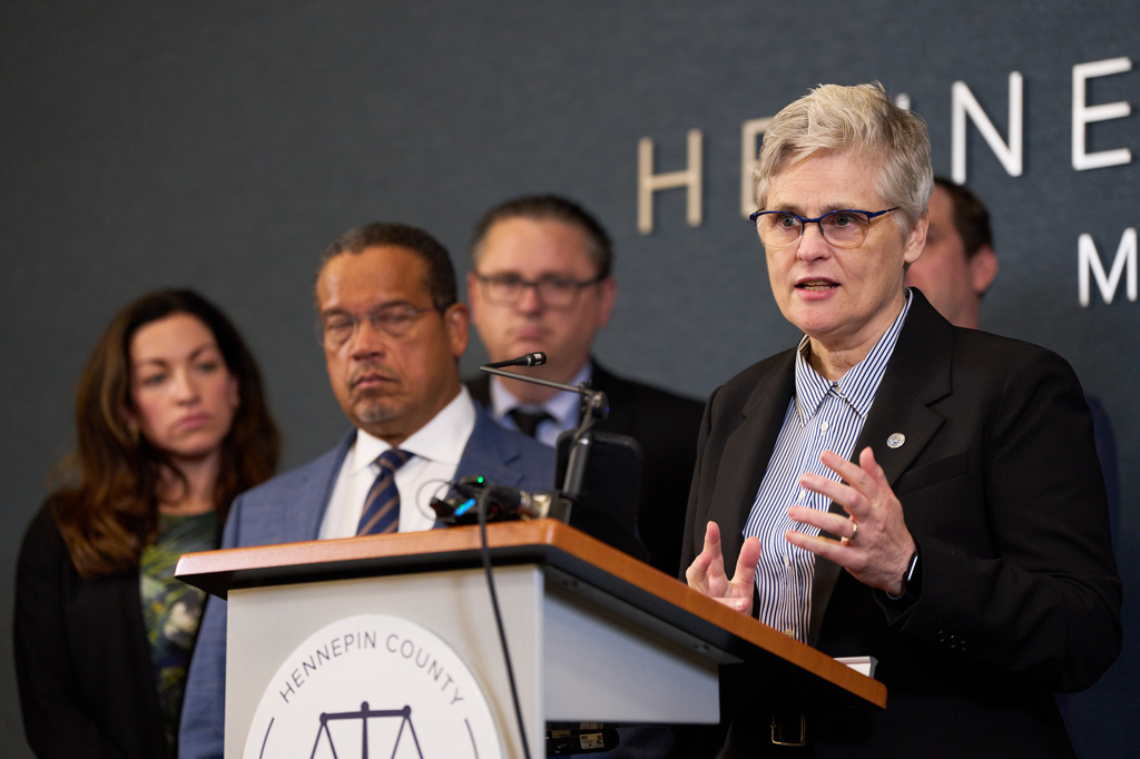 Hennepin County Attorney Mary Moriarty speaks during a news conference, Thursday, Sept. 17, 2026, in Minneapolis. (AP Photo/Ellen Schmidt)