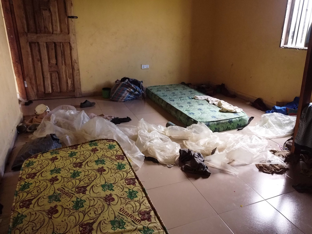 Students' belongings are seen inside a dormitory of an orphanage that was raided by gunmen late Sunday, in Lokoja, Nigeria, Monday, April 27, 2026. (AP Photo/Haruna Yahaya)
