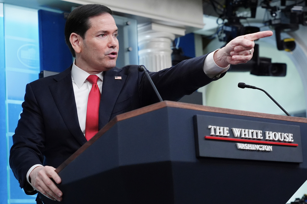 Secretary of State Marco Rubio calls on a reporter in the James Brady Press Briefing Room at the White House, Tuesday, May 5, 2026, in Washington. (AP Photo/Jacquelyn Martin)