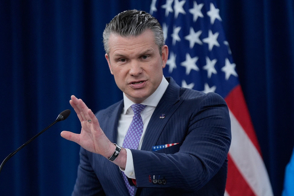 Defense Secretary Pete Hegseth speaks to members of the media during a press briefing at the Pentagon in Washington, Tuesday, March 31, 2026. (AP Photo/Manuel Balce Ceneta)