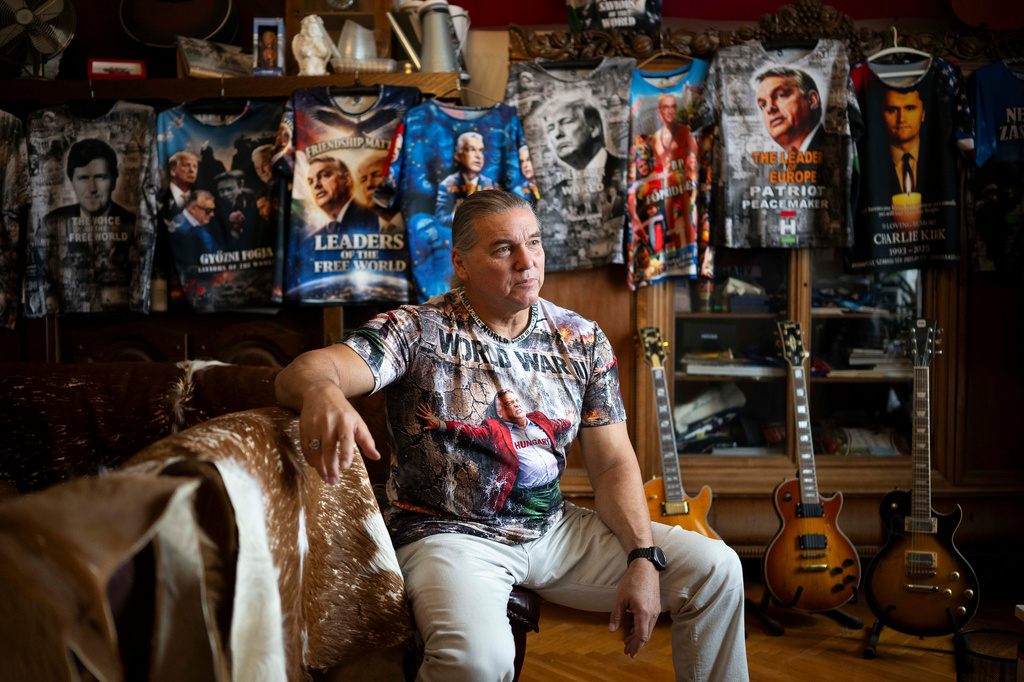 Akos Szilagyi, one of Viktor Orban's most prominent supporters, poses for a portrait in his home in Budapest, Hungary, Tuesday, April 14, 2026. (AP Photo/Denes Erdos)
