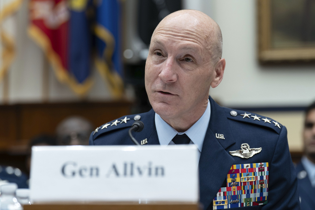 FILE - Air Force Chief of Staff Gen. David Allvin testifies before the House Committee on Armed Services hearing on the Department of the Air Force Fiscal Year 2026 Posture on Capitol Hill in Washington, June 5, 2025. (AP Photo/Jose Luis Magana, File)