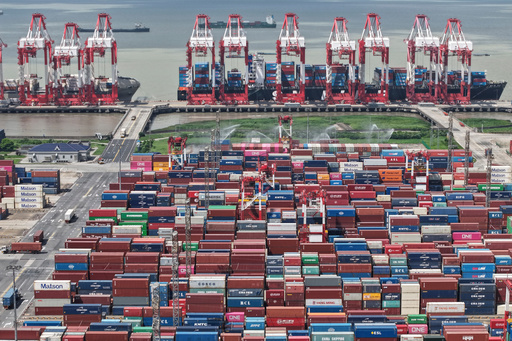 An aerial view of a container terminal in Shanghai, China Monday, Oct. 13, 2025. (Chinatopix via AP) An aerial view of a container terminal in Shanghai, China Monday, Oct. 13, 2025. (Chinatopix via AP)