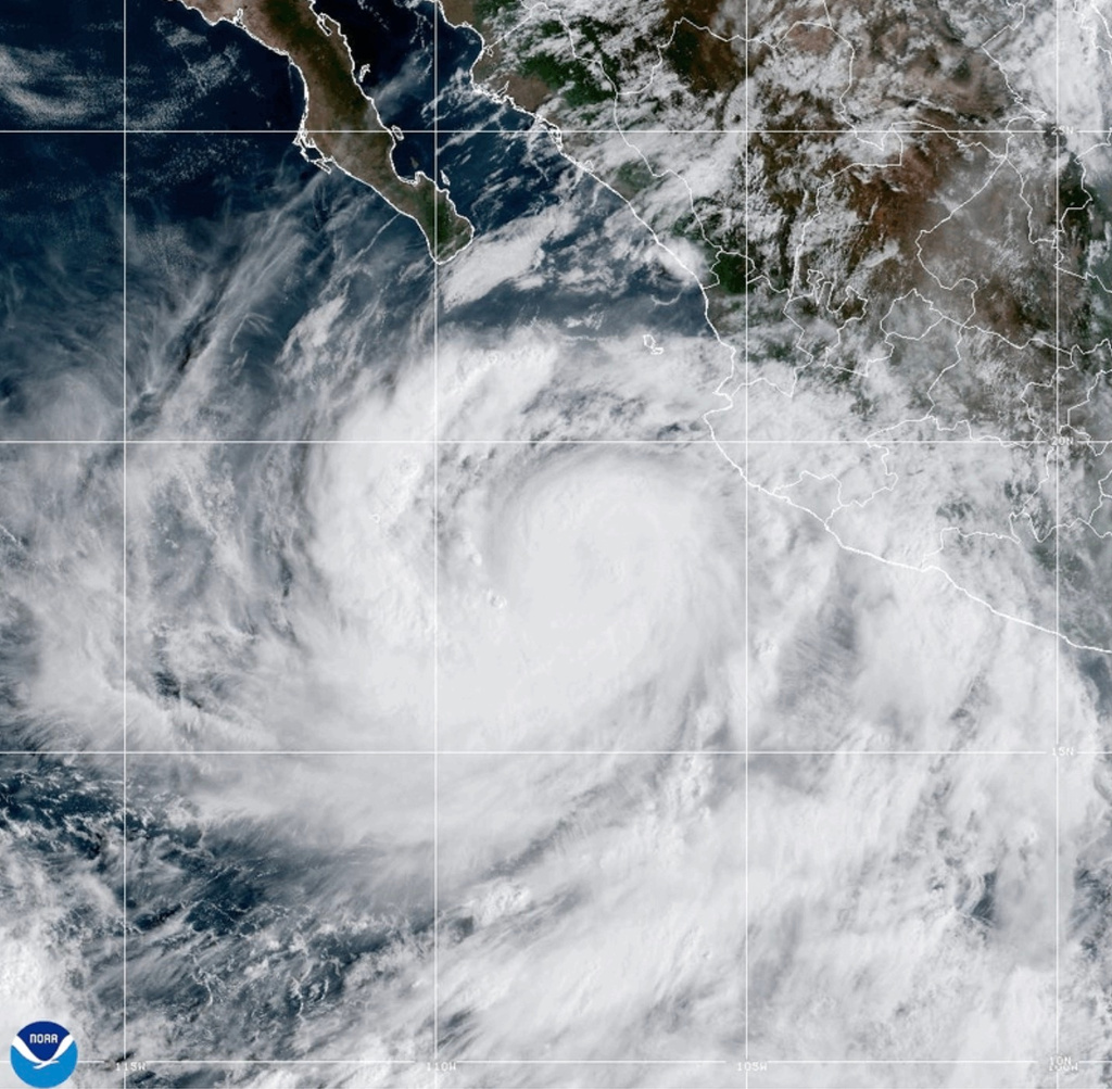 This satellite image from the National Oceanic and Atmospheric Administration shows Hurricane Rachel in the Pacific Ocean on Wednesday, Sept. 30, 2026. (National Oceanic and Atmospheric Administration via AP)