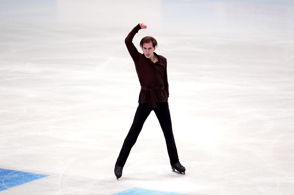 Georgia's Nika Egadze competes during the Men's Short Program on day two of the ISU European Figure Skating Championships in Sheffield, Thursday, Wednesday, Jan. 15, 2026. (Mike Egerton/PA via AP)