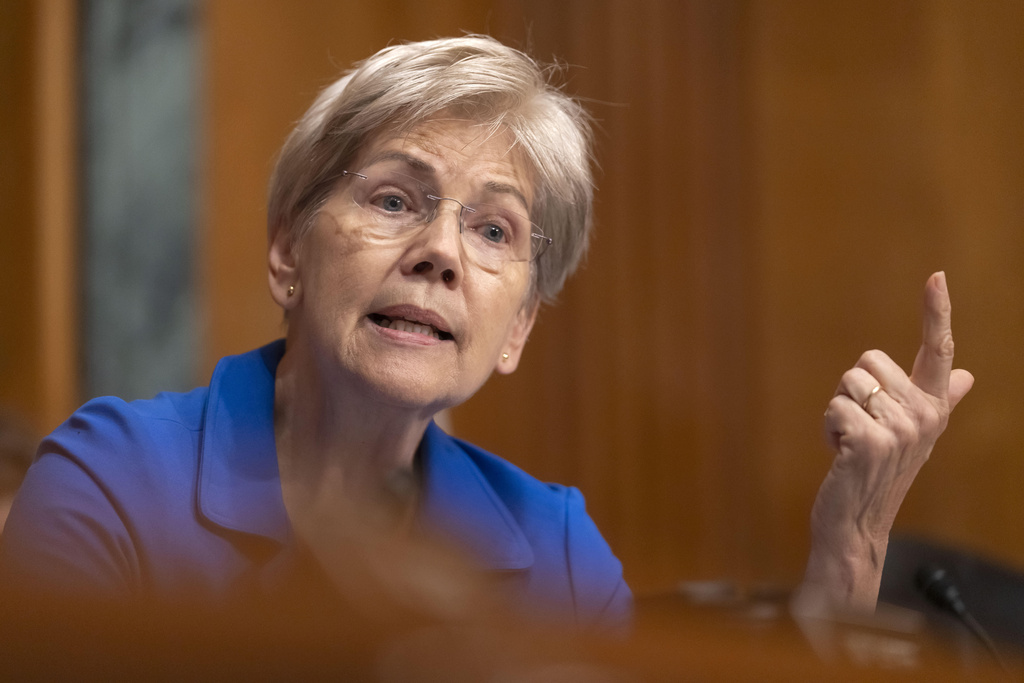 Sen. Elizabeth Warren, D-Mass., speaks as Secretary of Health and Human Services Robert F. Kennedy Jr., appears before the Senate Finance Committee, on Capitol Hill in Washington, Thursday, Sept. 4, 2025. (AP Photo/Mark Schiefelbein)