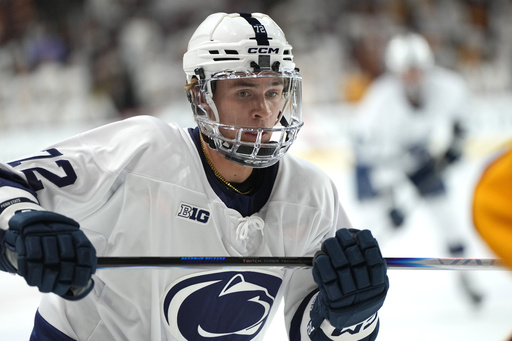 Penn State's Gavin McKenna looks for the puck during the first period of an NCAA college hockey game against Arizona State, Friday, Oct. 3, 2025, in Tempe, Ariz. (AP Photo/Rick Scuteri) Penn State's Gavin McKenna looks for the puck during the first period of an NCAA college hockey game against Arizona State, Friday, Oct. 3, 2025, in Tempe, Ariz. (AP Photo/Rick Scuteri)