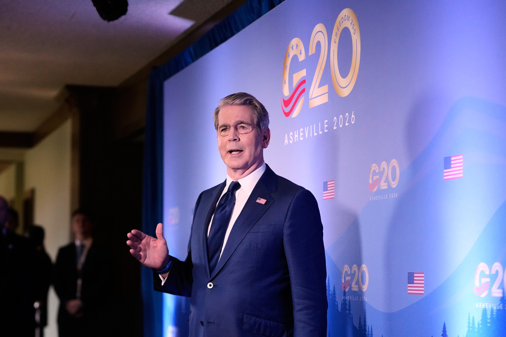 Treasury Secretary Scott Bessent speaks to reporters at the G20 Finance Ministerial in Asheville, N.C., Tuesday, Sept. 1, 2026.(AP Photo/Gerald Herbert)