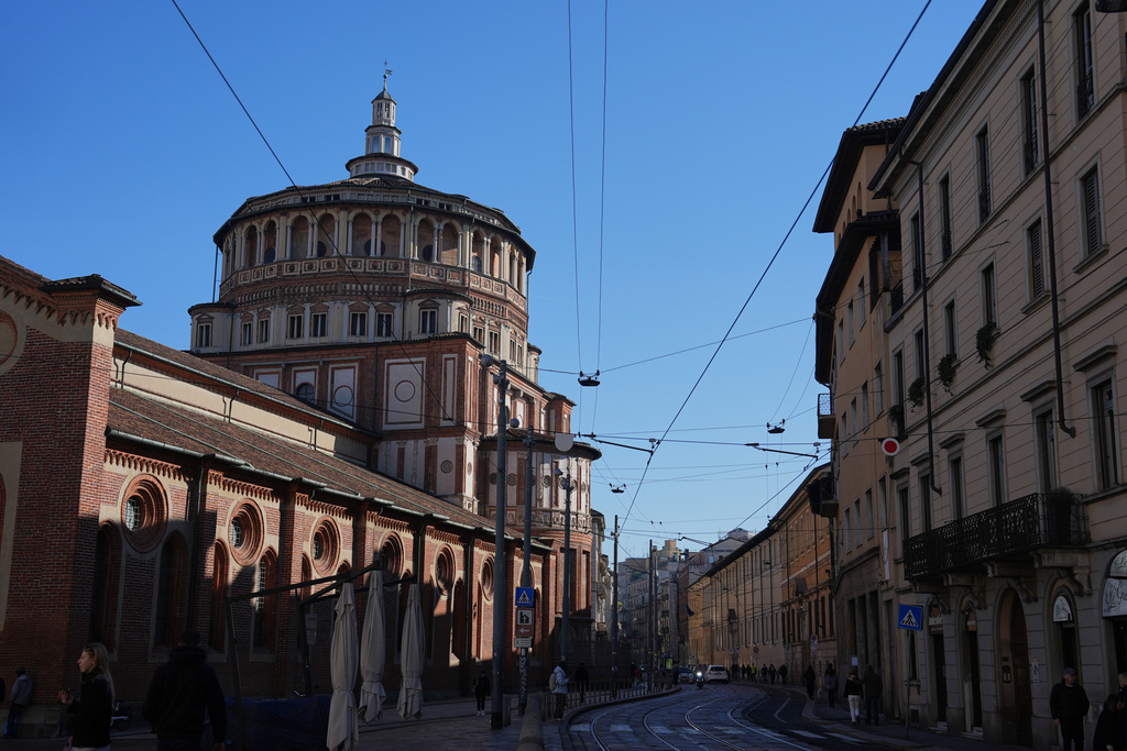 The Basilica of Santa Maria delle Grazie, best known as the home of Leonardo da Vinci's "The Last Supper," sits in Milan, Italy, Sunday, Feb. 15, 2026. (AP Photo/María Teresa Hernández)