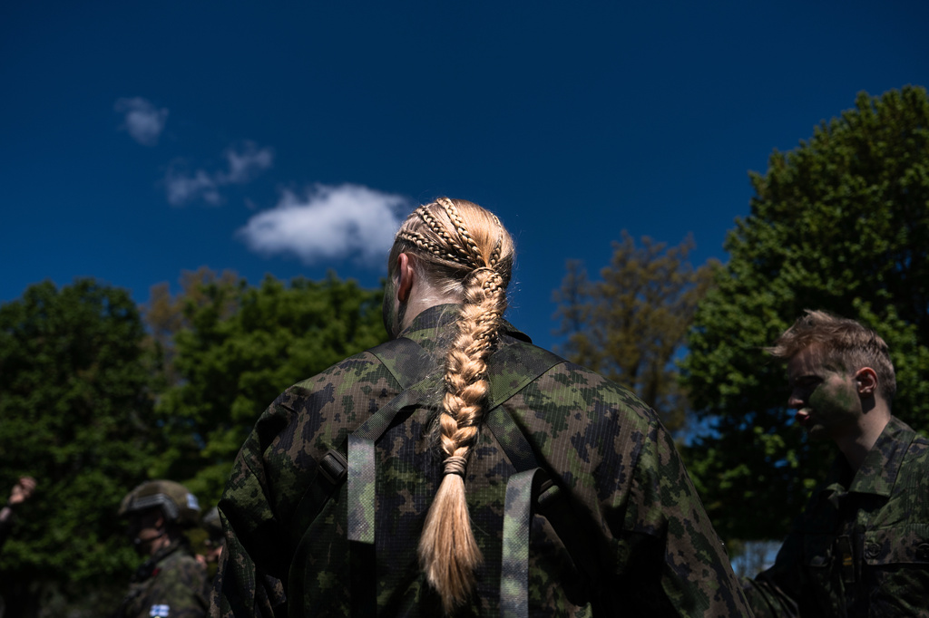 Finnish cadets prepare before competing in tactical combat casualty care during the Sandhurst Military Skills Competition at the United States Military Academy in West Point, N.Y., Friday, May 1, 2026. (AP Photo/Julia Demaree Nikhinson)