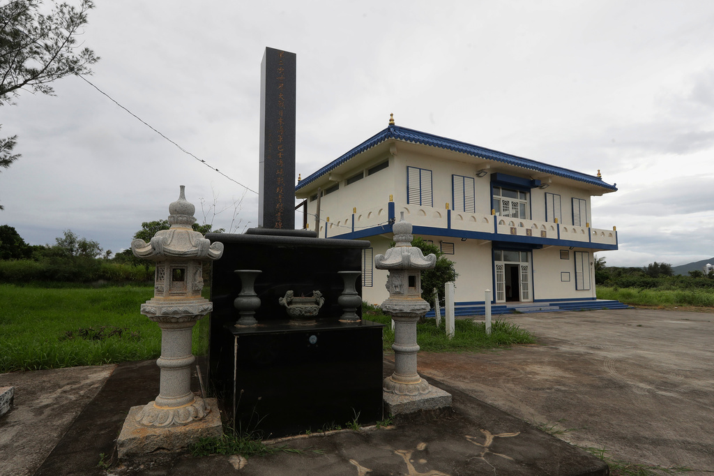 A monument honoring the Japanese soldiers who died in the Bashi Channel during World War II is seen near Chaoyin Temple, dedicated to the Japanese and Koreans who died in the channel when their military transports were sunk during WWII, in Hengchun township, Pingtung county, southern Taiwan, Sunday, July 19, 2026. (AP Photo/Chiang Ying-ying)