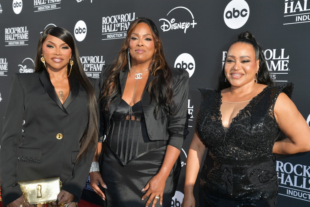 FILE - Sandra Denton, from left; DJ Spinderella and Cheryl James of Salt-N-Pepa arrive at the 2025 Rock and Roll Hall of Fame Induction Ceremony on Nov. 8, 2025, at L.A. Live in Los Angeles. (Photo by Richard Shotwell/Invision/AP, File)