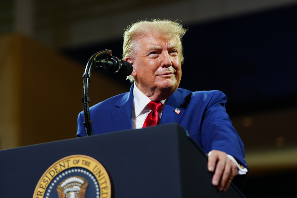 President Donald Trump speaks at Wheeler High School, Wednesday, July 22, 2026, in Marietta, Ga. (AP Photo/Julia Demaree Nikhinson)
