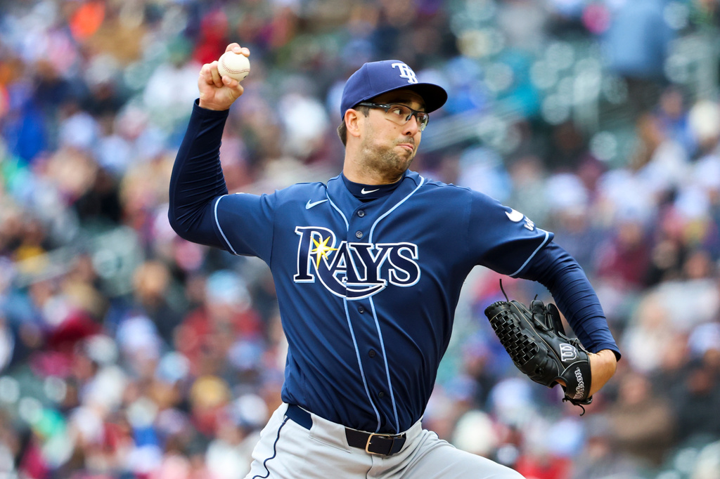 Tampa Bay Rays pitcher Joe Boyle throws to the Minnesota Twins during the first inning of a baseball game Friday, April 3, 2026, in Minneapolis. (AP Photo/Ellen Schmidt)