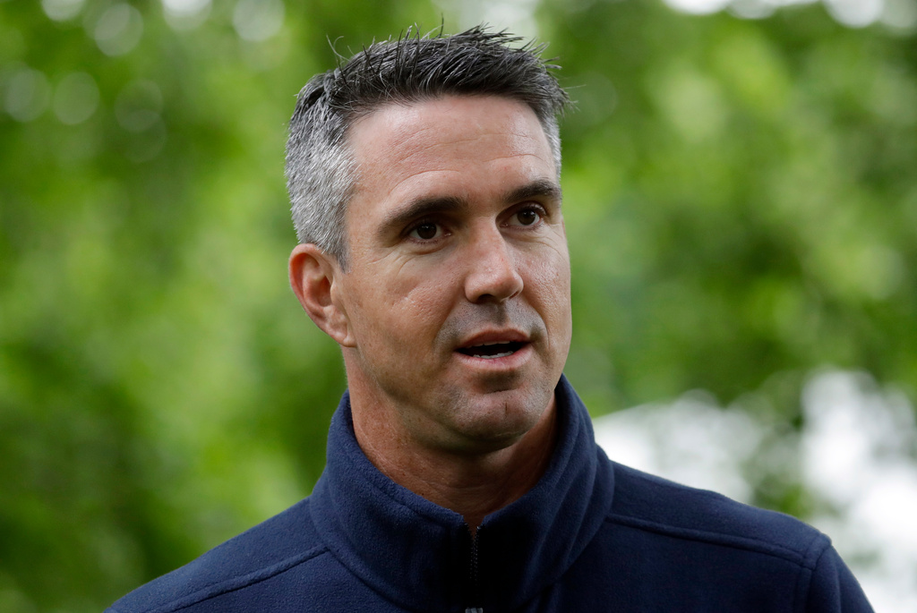 FILE - Former England cricketer Kevin Pietersen speaks to media ahead of the Cricket World Cup opening party along The Mall in London, on May 29, 2019. (AP Photo/Kirsty Wigglesworth, File)