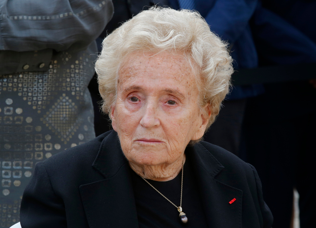 FILE - Bernadette Chirac, wife of former French President Jacques Chirac attends a ceremony to pay tribute to Simone Veil in the courtyard of the Invalides in Paris, France, Wednesday, July 5, 2017. (AP Photo/Michel Euler, File)