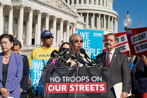 FILE - Del. Eleanor Holmes Norton, D-D.C., center, is joined by Rep. Judy Chu, D-Calif., far left, and Rep. Jesus Garcia, D-Ill., right, at a new conference opposing President Trump's deployment of National Guard troops and federal law enforcement officers to combat crime on the streets of Chicago, Baltimore, and other American cities, at the Capitol in Washington, Sept. 3, 2025. (AP Photo/J. Scott Applewhite, File) FILE - Del. Eleanor Holmes Norton, D-D.C., center, is joined by Rep. Judy Chu, D-Calif., far left, and Rep. Jesus Garcia, D-Ill., right, at a new conference opposing President Trump's deployment of National Guard troops and federal law enforcement officers to combat crime on the streets of Chicago, Baltimore, and other American cities, at the Capitol in Washington, Sept. 3, 2025. (AP Photo/J. Scott Applewhite, File)