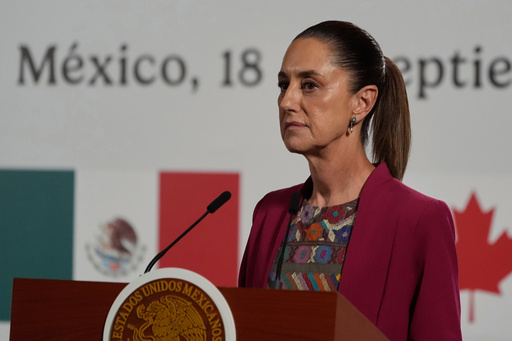 FILE - Mexico's President Claudia Sheinbaum speaks during a joint press conference with Canada's Prime Minister Mark Carney at the National Palace in Mexico City, Sept. 18, 2025. (AP Photo/Fernando Llano, File) FILE - Mexico's President Claudia Sheinbaum speaks during a joint press conference with Canada's Prime Minister Mark Carney at the National Palace in Mexico City, Sept. 18, 2025. (AP Photo/Fernando Llano, File)