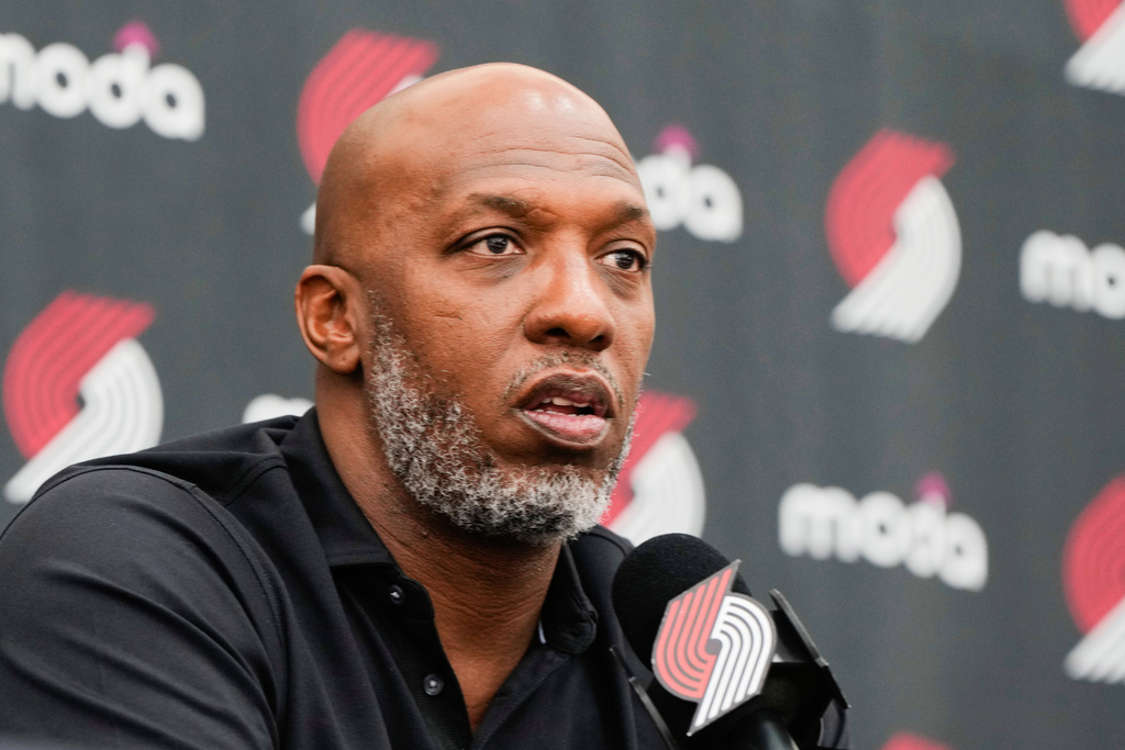FILE - Portland Trail Blazers head coach Chauncey Billups speaks during an NBA basketball press conference, Friday, June 27, 2025, in Portland, Ore. (AP Photo/Jenny Kane, File)