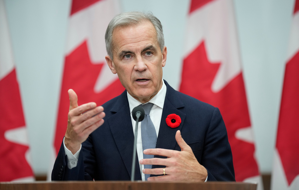 Canada's Prime Minister Mark Carney speaks during a news conference following the APEC Summit in Gyeongju, South Korea, Saturday, Nov. 1, 2025. (Adrian Wyld/The Canadian Press via AP)